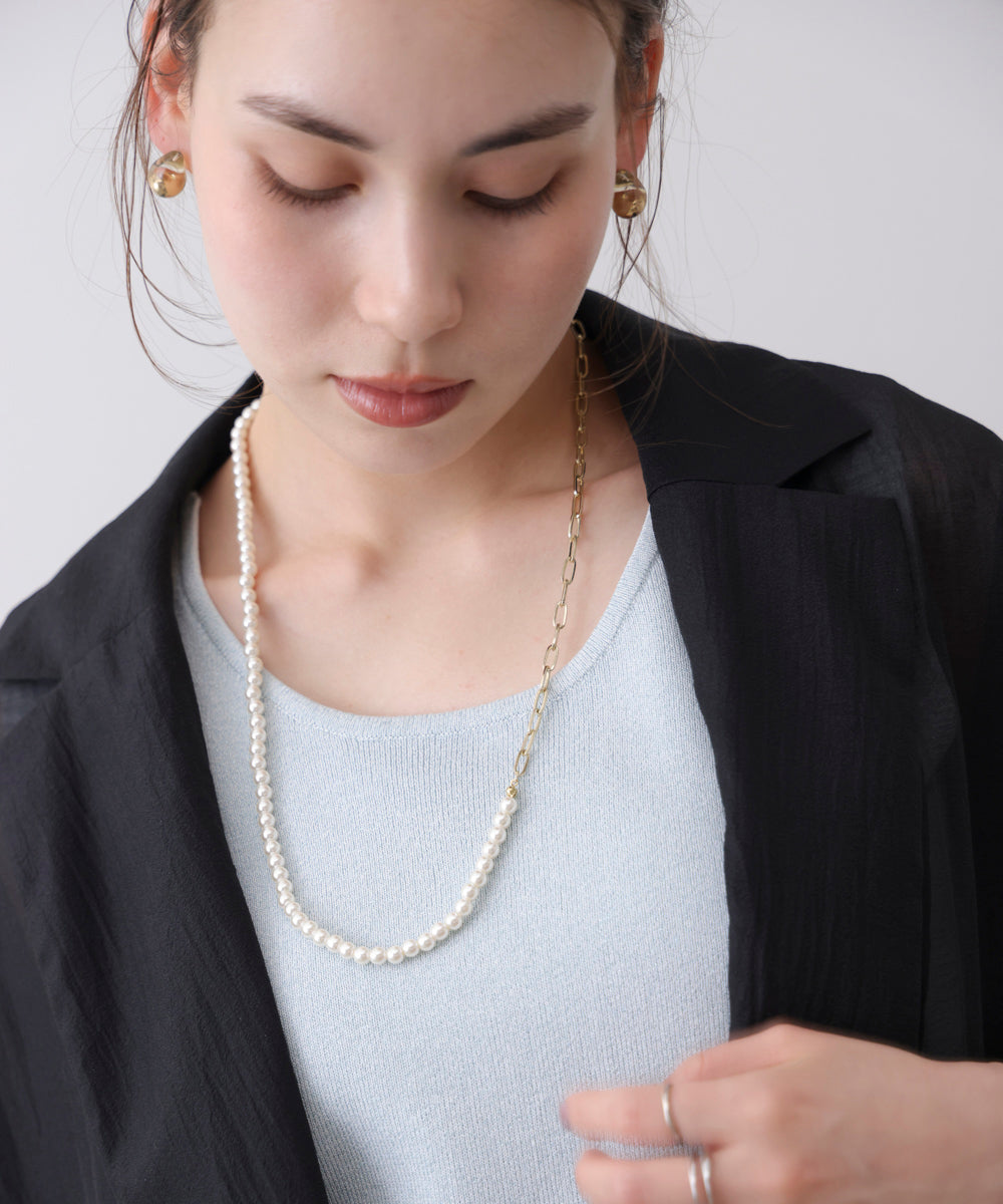 ハーフパールチェーンネックレス