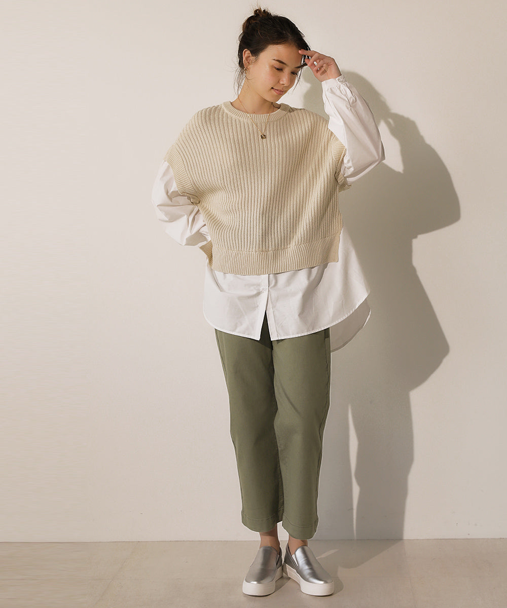 BouJeloud ストレートワイドストレッチコットンパンツ
