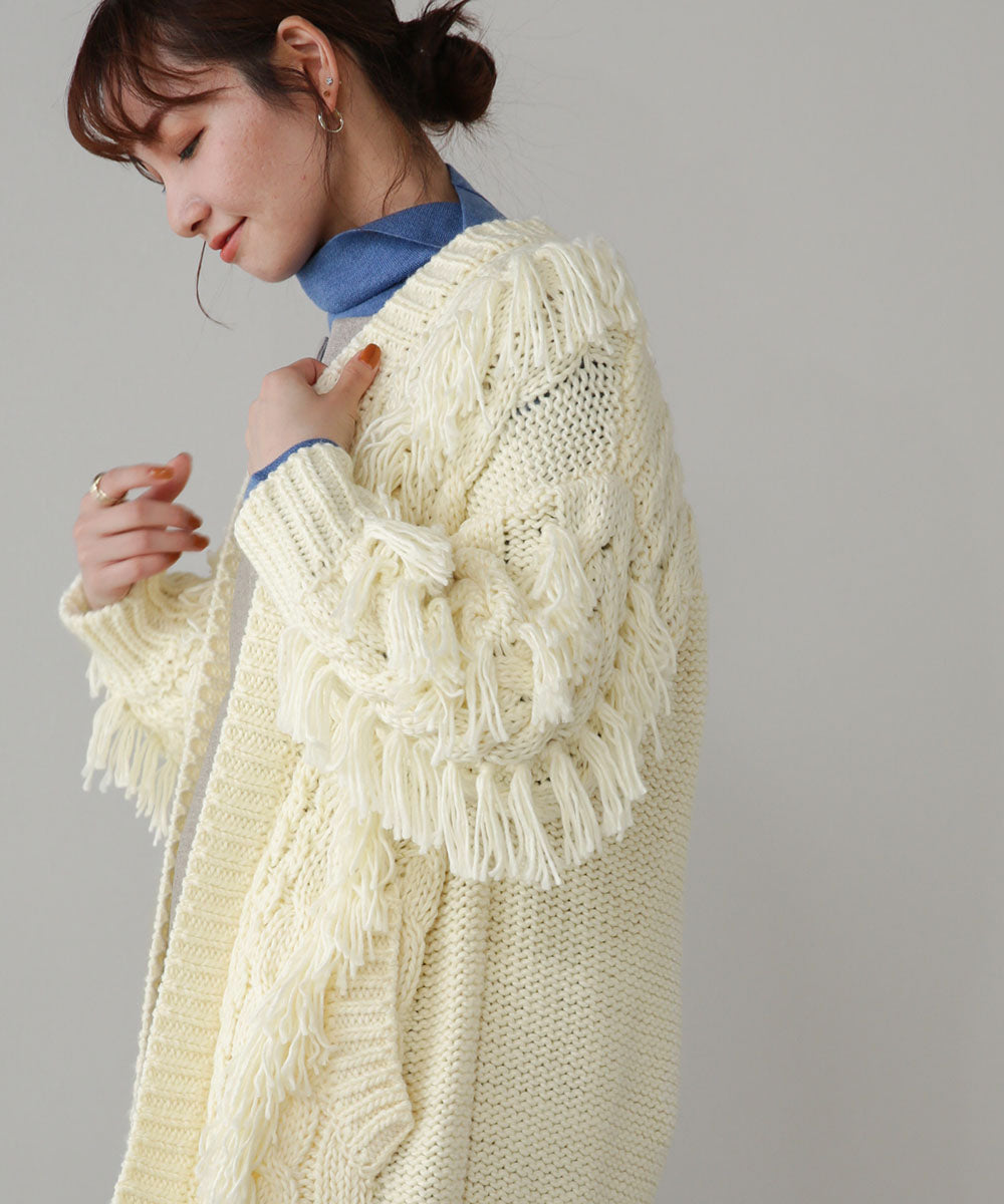 ローゲージフリンジニットカーディガン