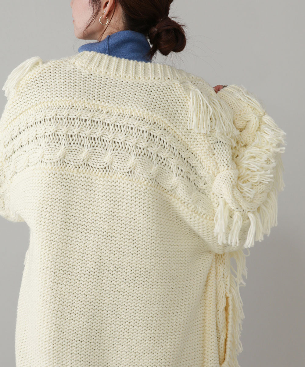 ローゲージフリンジニットカーディガン