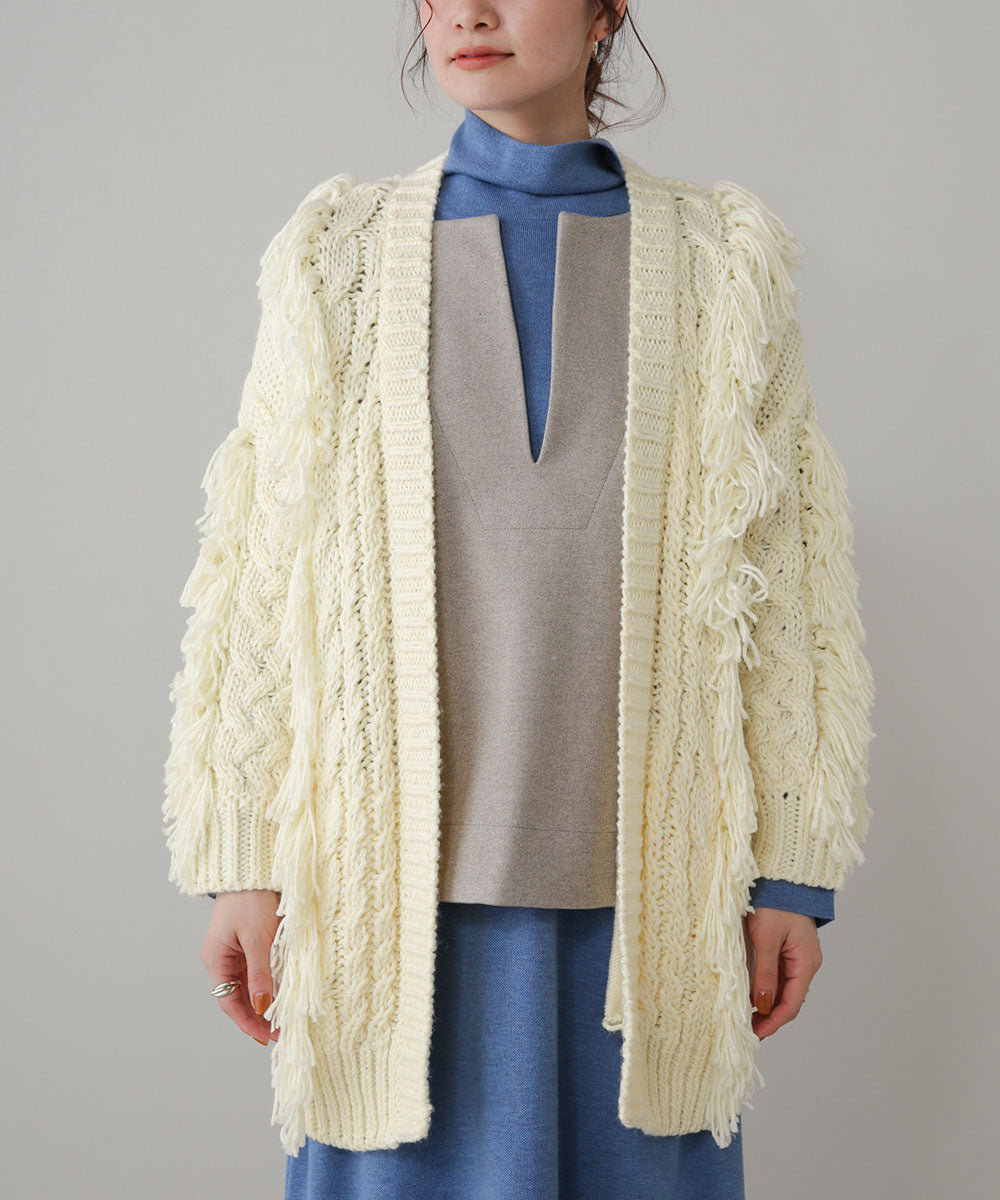 ローゲージフリンジニットカーディガン