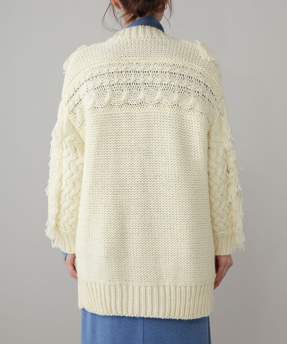 ローゲージフリンジニットカーディガン