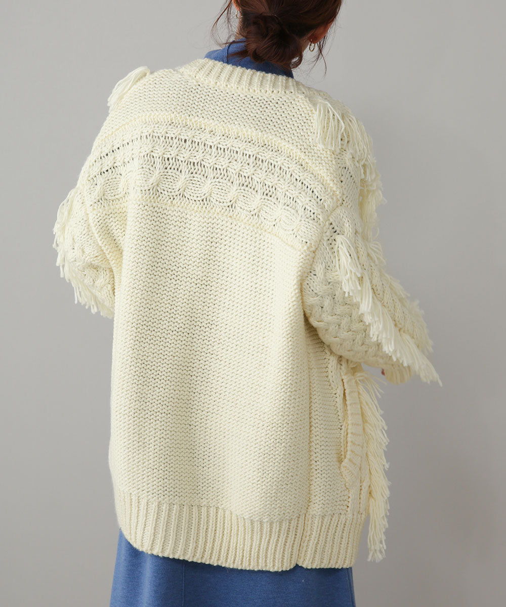 ローゲージフリンジニットカーディガン