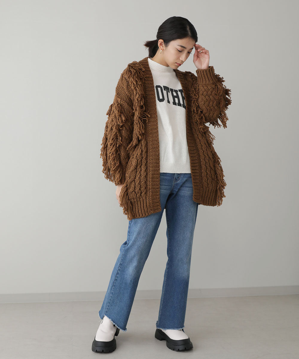 ローゲージフリンジニットカーディガン