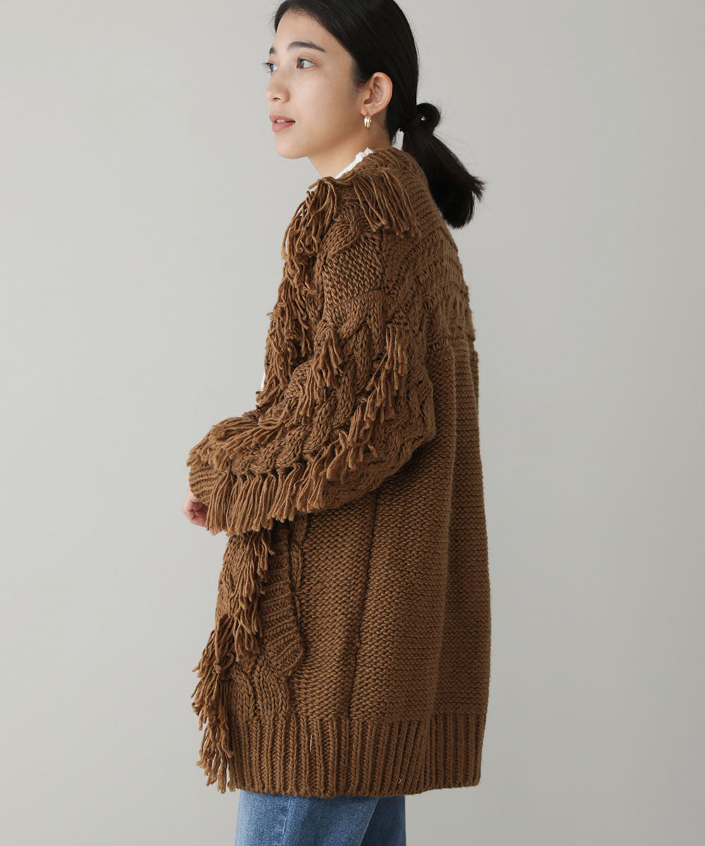 ローゲージフリンジニットカーディガン