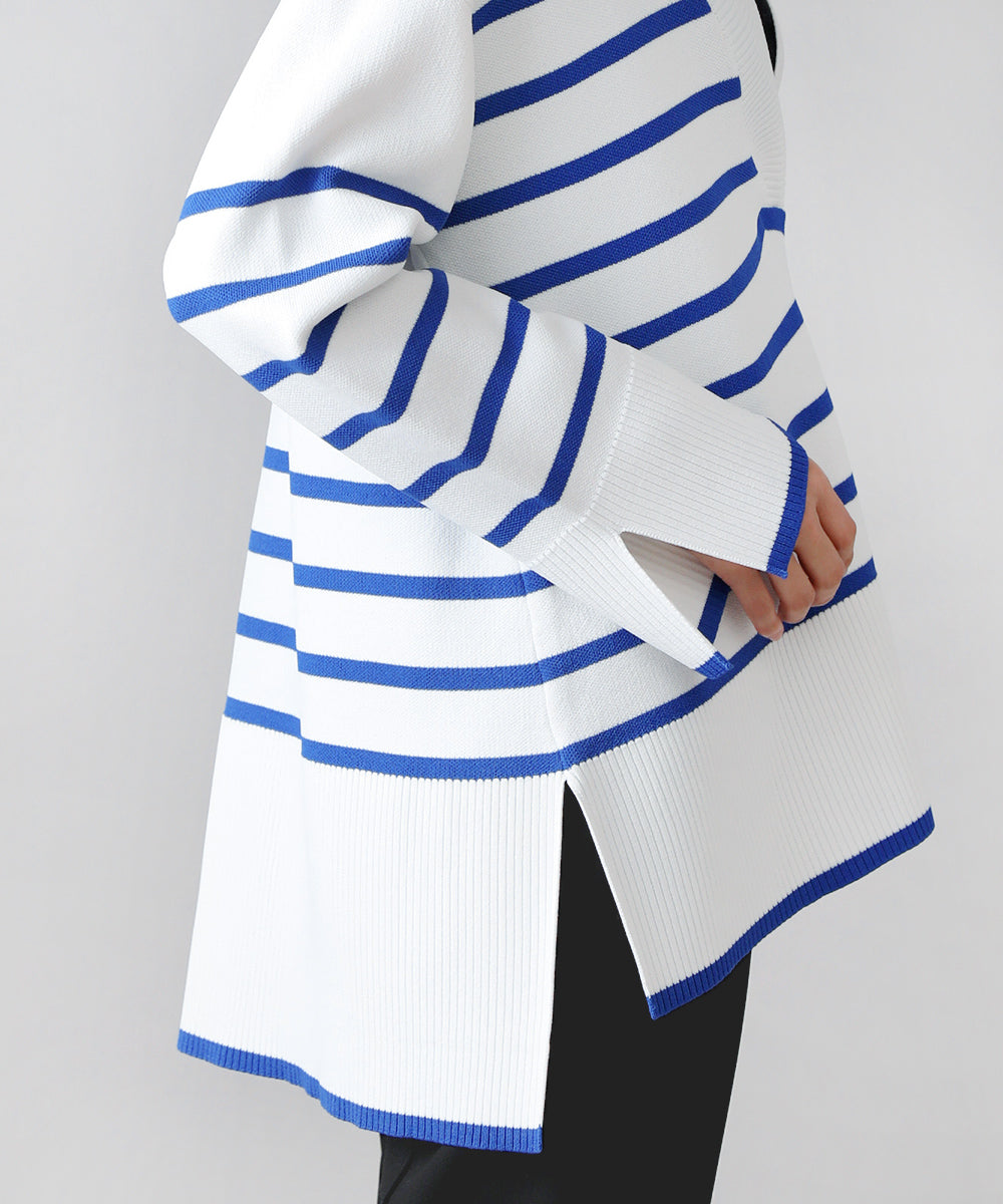 Vネックボーダーニットトップス