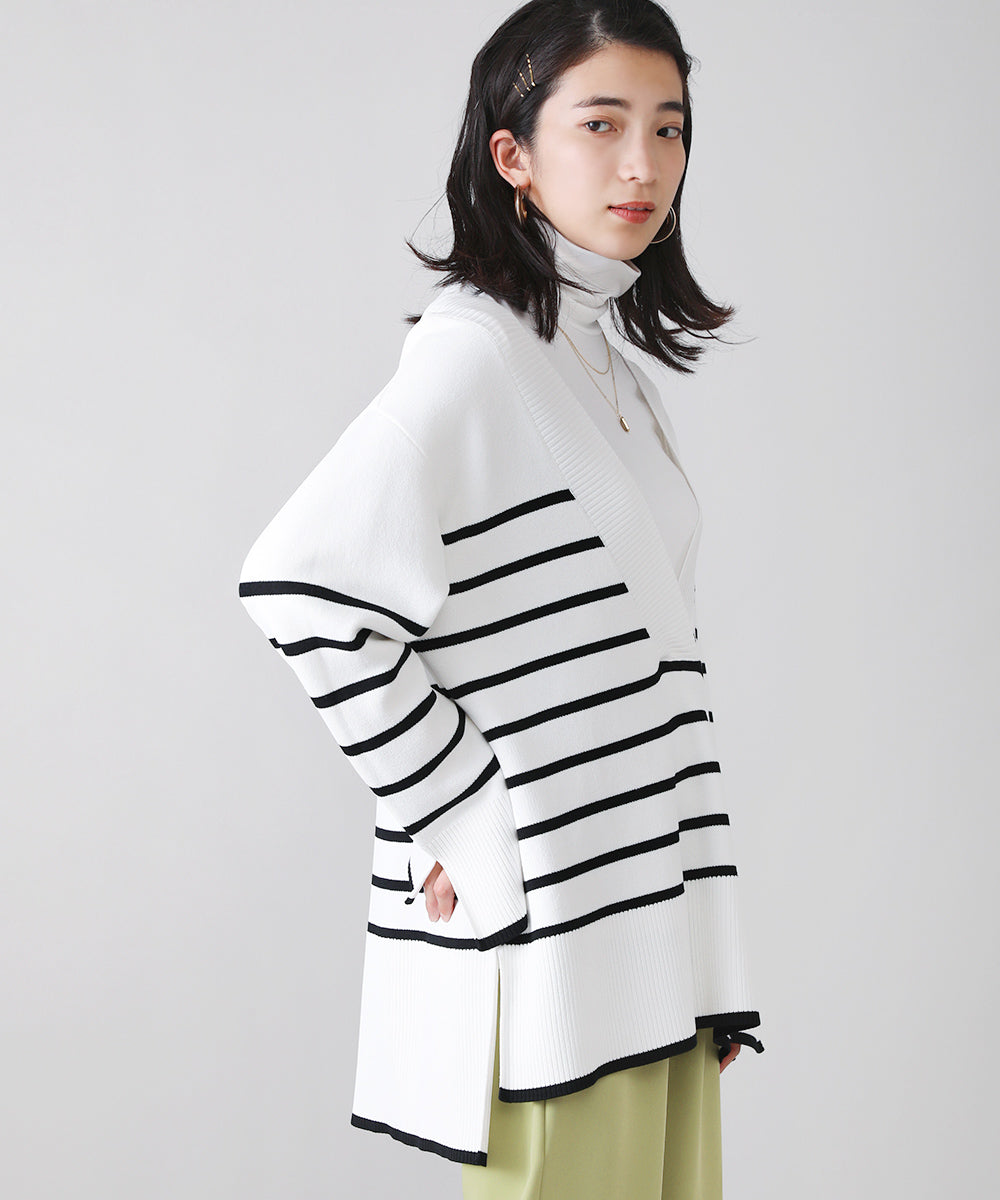 Vネックボーダーニットトップス