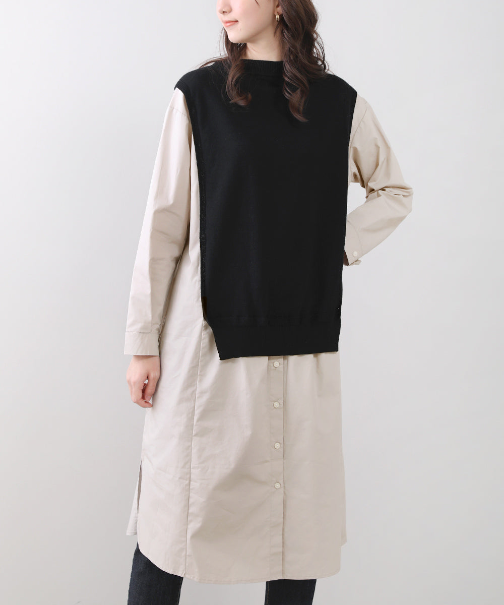 BouJeloud ニットドッキング布帛ワンピース