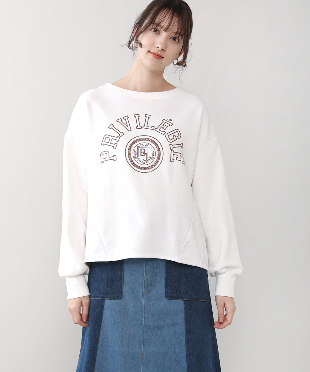 BouJeloud 裏毛かすれロゴコクーントップス
