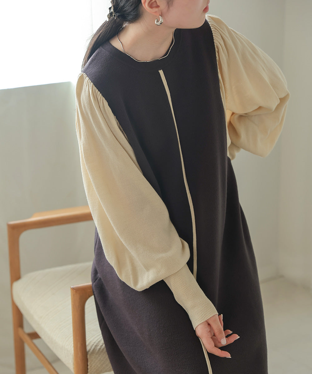 Bab 配色ニットロングワンピース
