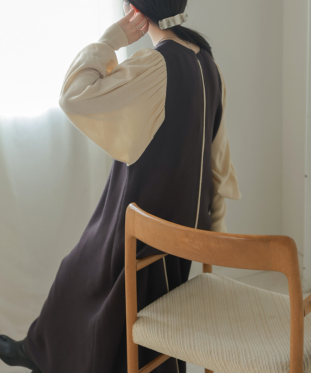 Bab 配色ニットロングワンピース