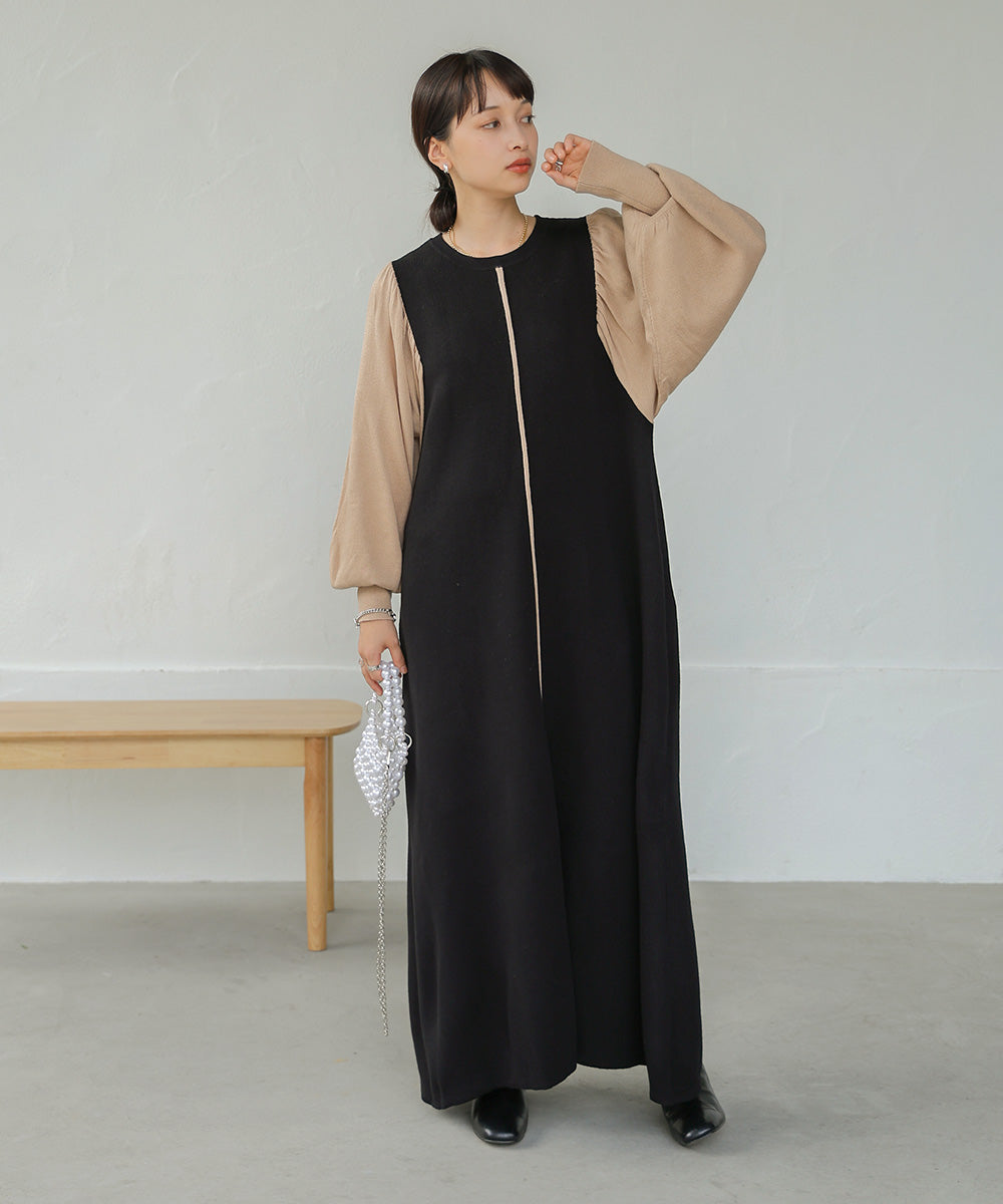 Bab 配色ニットロングワンピース