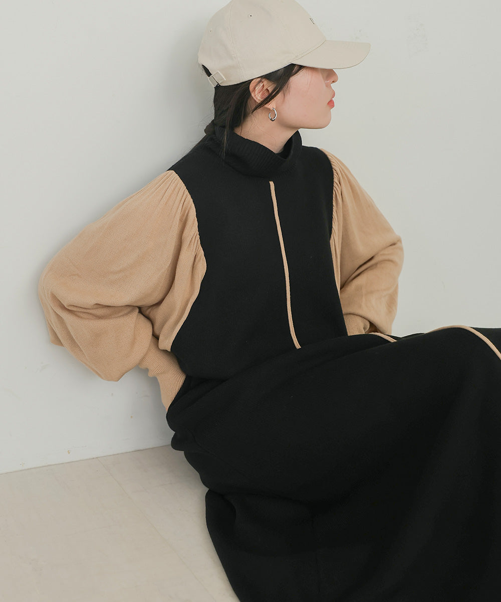 Bab 配色ニットロングワンピース