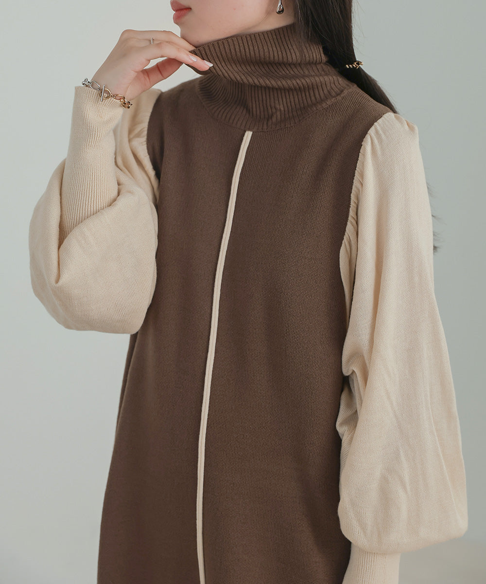 Bab 配色ニットロングワンピース