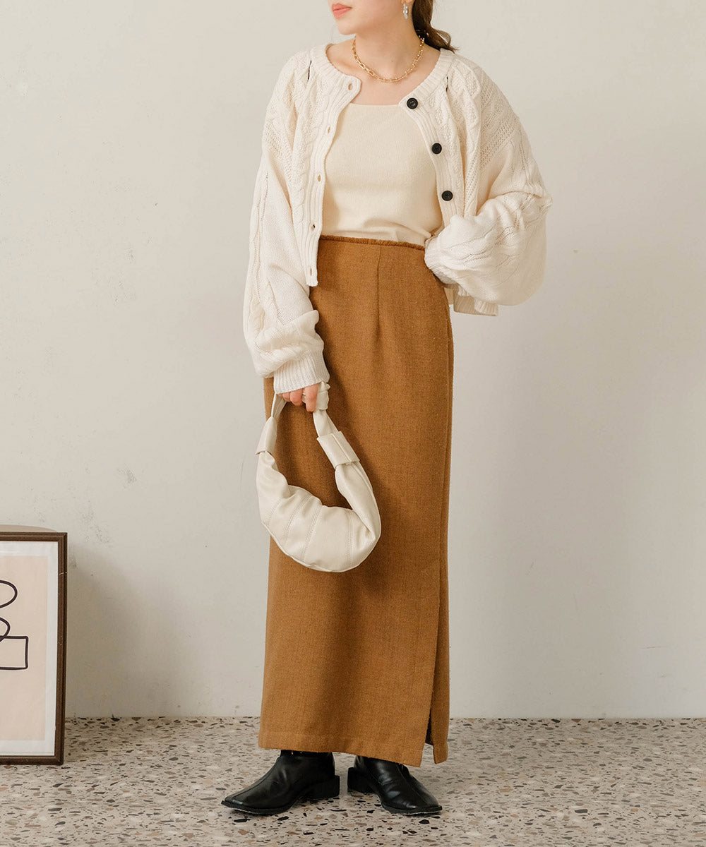 ケーブルカーデ+ジャンパーワンピースセット