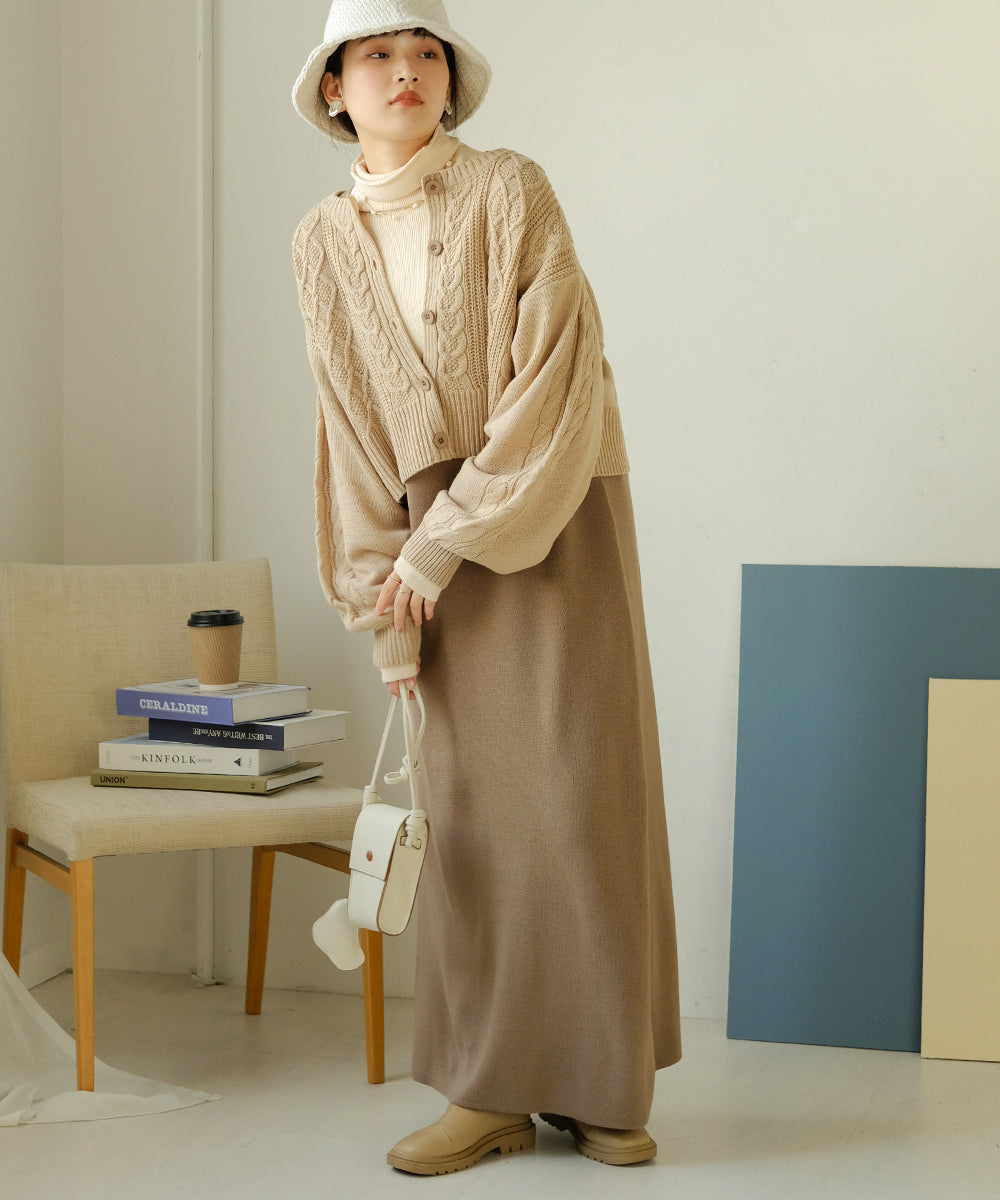 ケーブルカーデ+ジャンパーワンピースセット