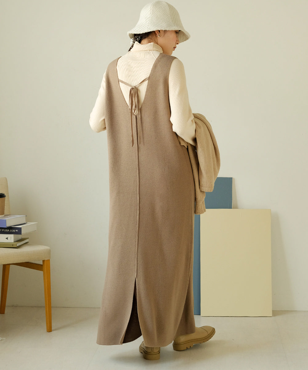 ケーブルカーデ+ジャンパーワンピースセット