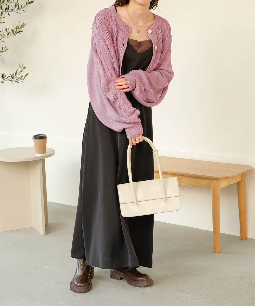 ケーブルカーデ+ジャンパーワンピースセット