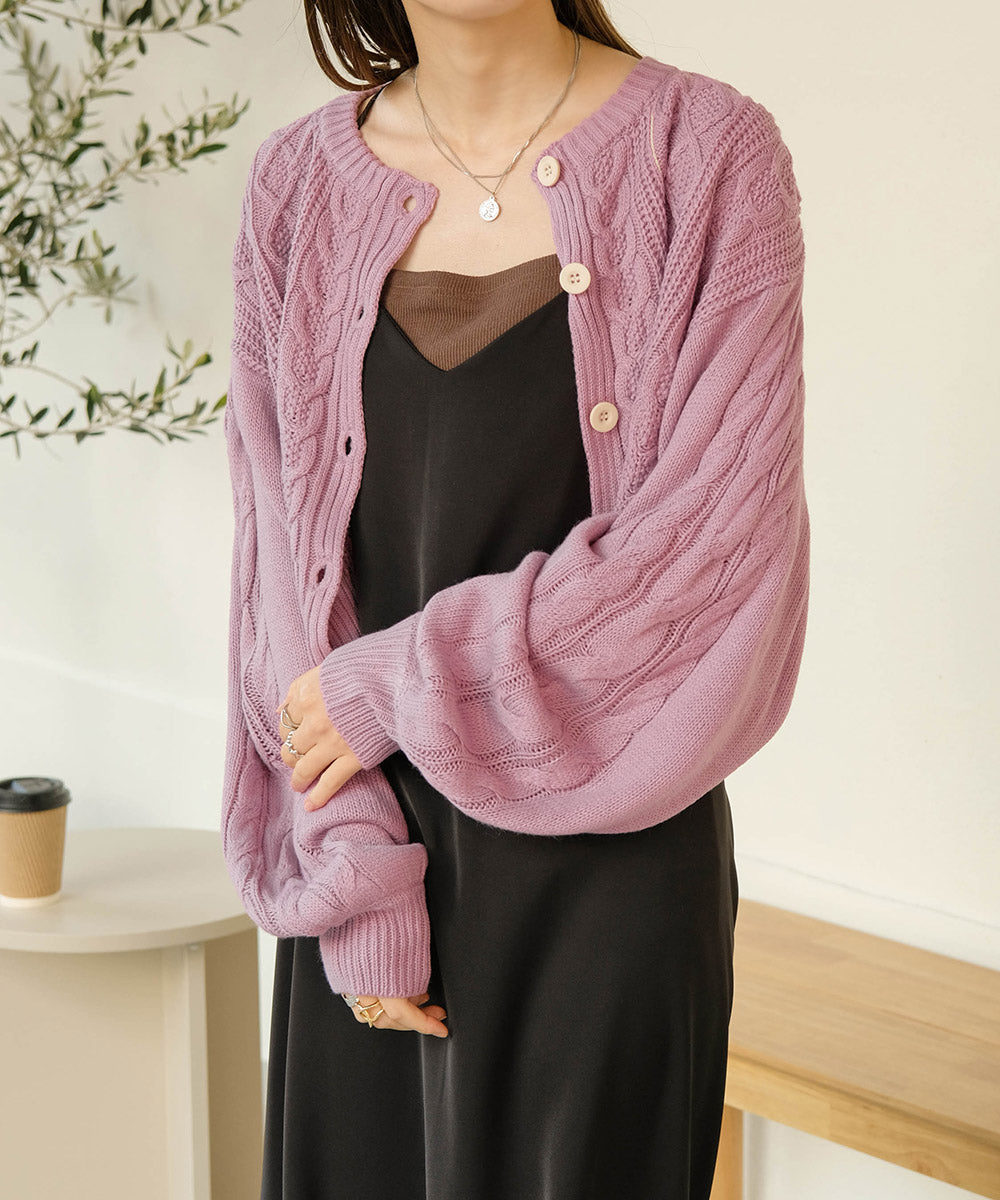 ケーブルカーデ+ジャンパーワンピースセット