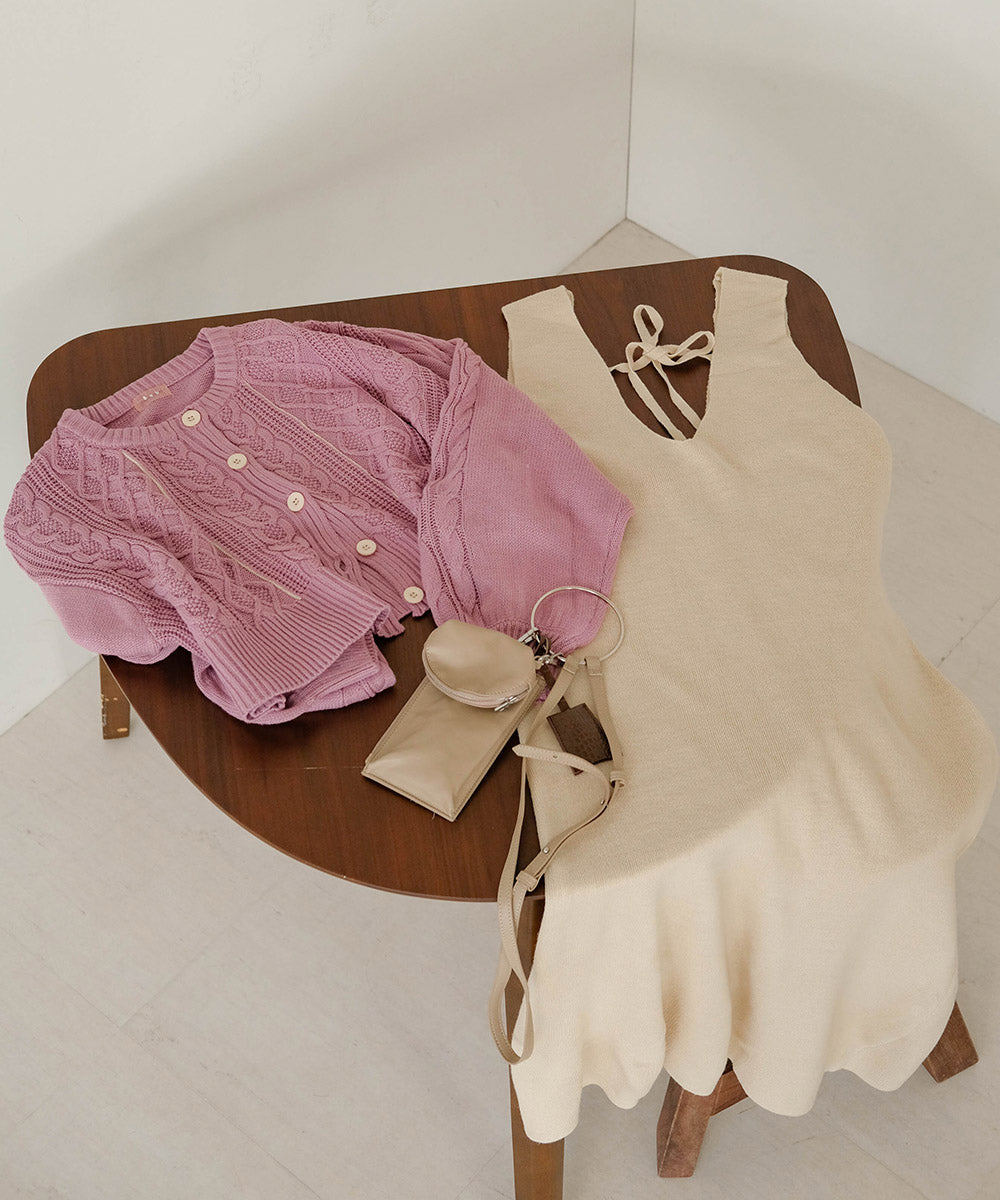 ケーブルカーデ+ジャンパーワンピースセット