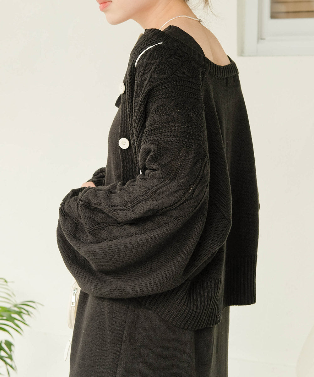 ケーブルカーデ+ジャンパーワンピースセット