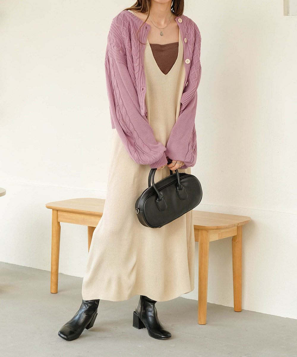ケーブルカーデ+ジャンパーワンピースセット