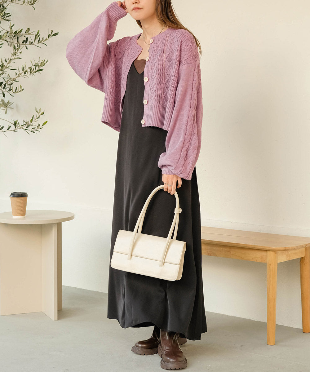 ケーブルカーデ+ジャンパーワンピースセット