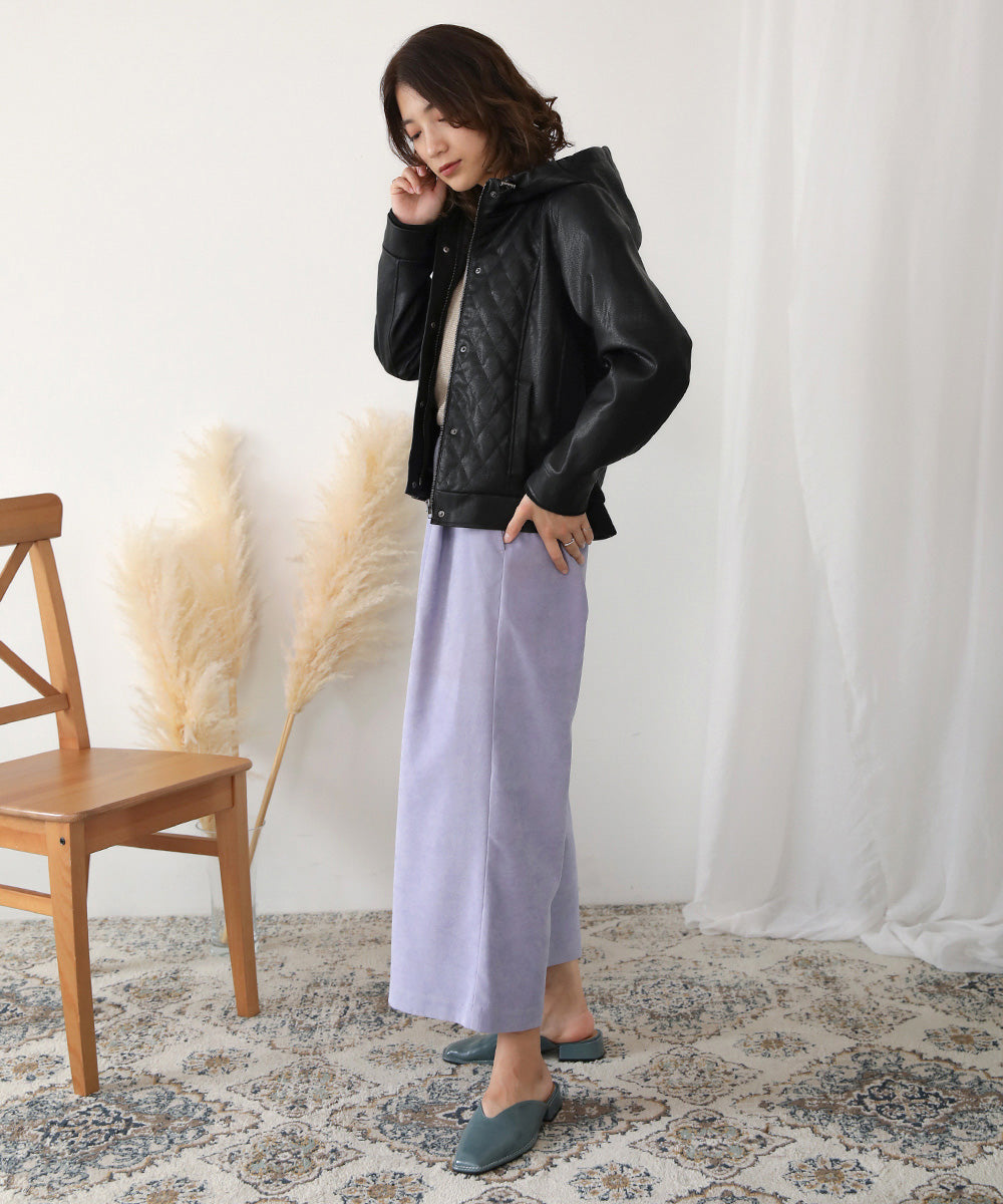 BouJeloud フェイクレザーダイヤキルトジャケット
