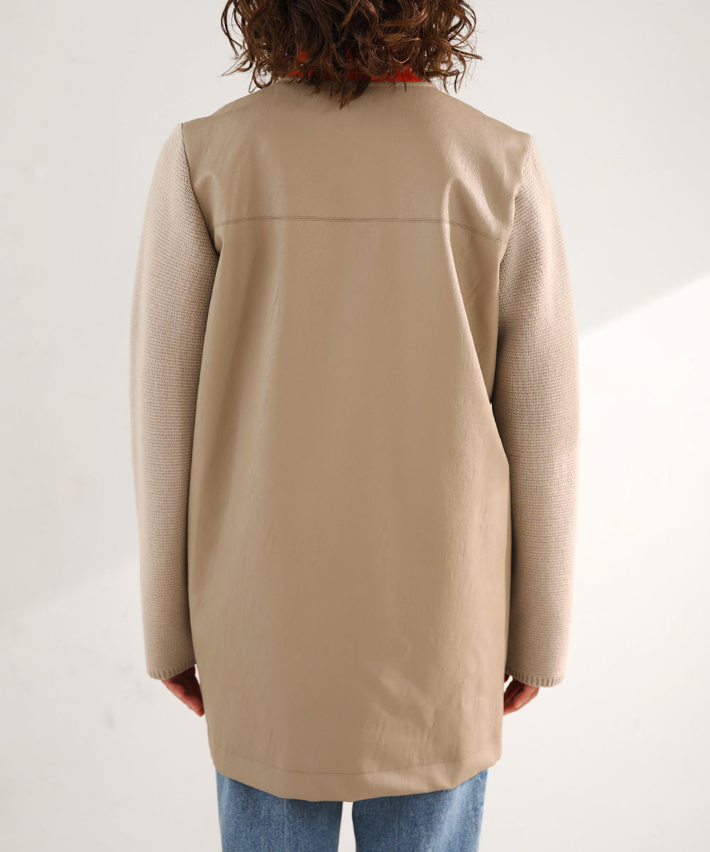 BouJeloud フェイクレザーミラノリブニットコート