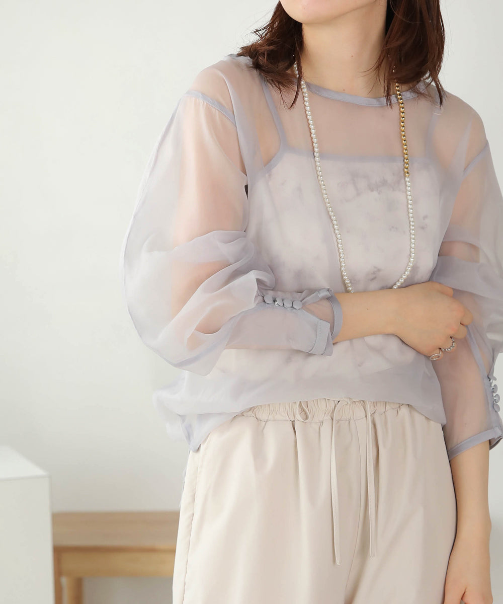 Bab マーブルキャミソール付きシアートップスセット【メール便280円】