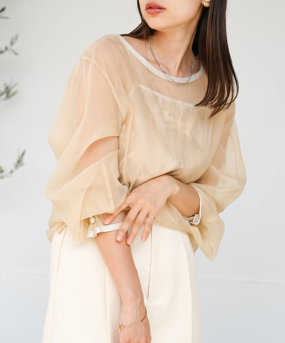 Bab マーブルキャミソール付きシアートップスセット【メール便280円】