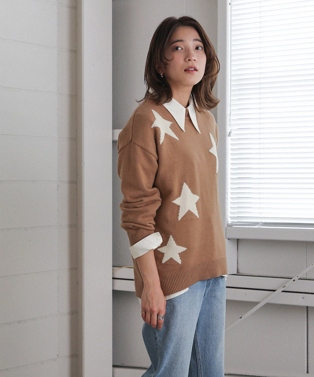 BouJeloud 星ジャガードモックネックニット