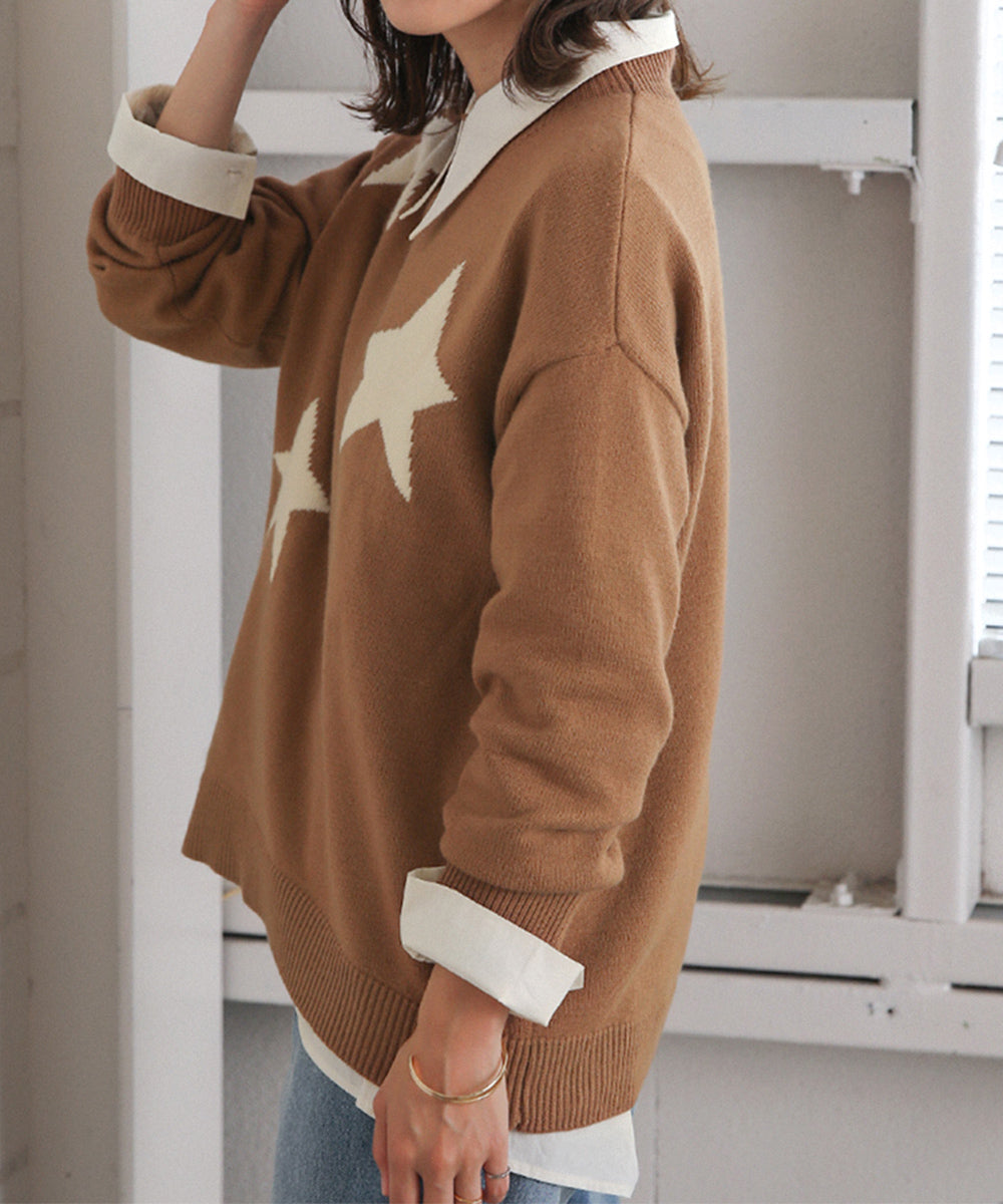 BouJeloud 星ジャガードモックネックニット