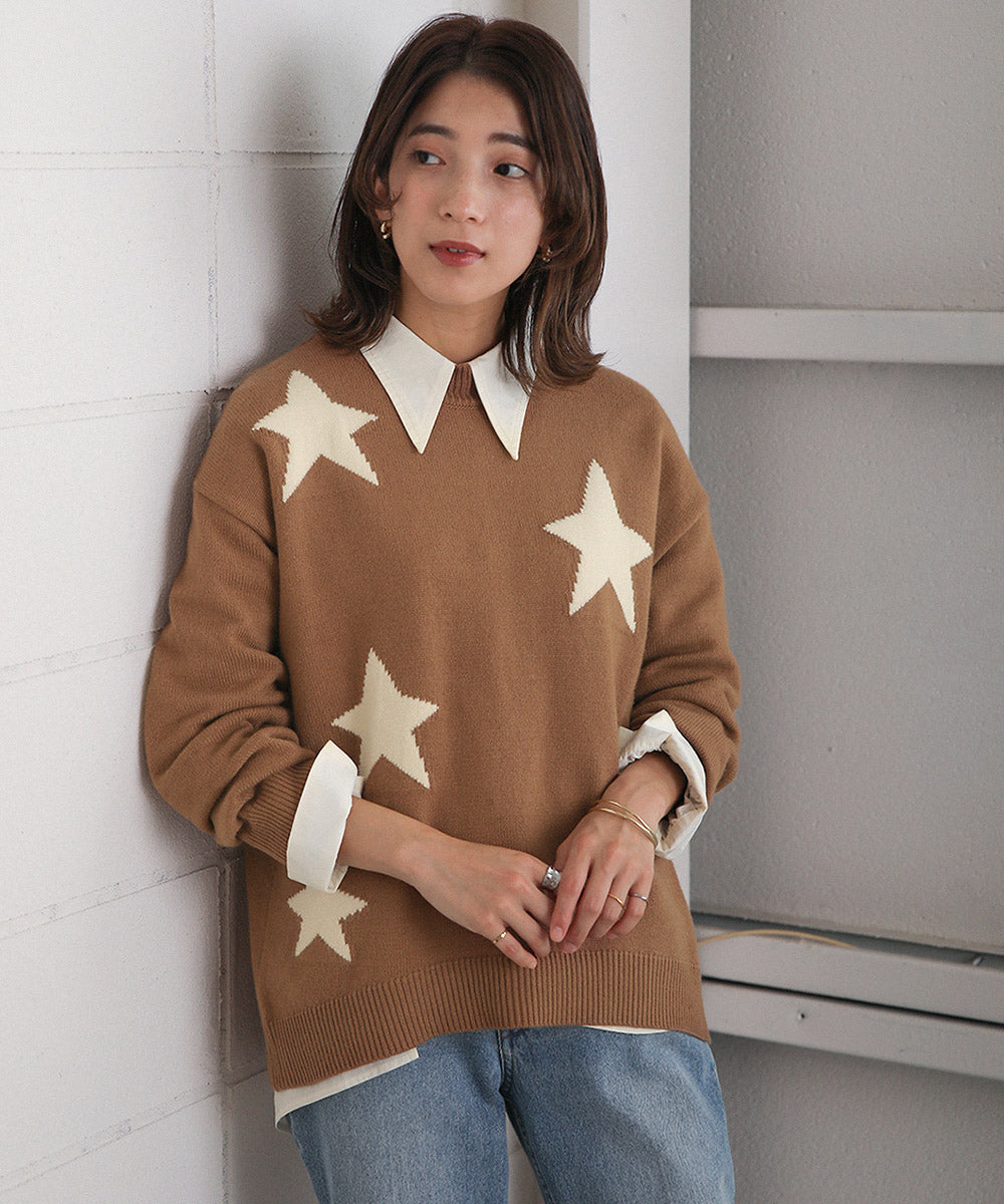 BouJeloud 星ジャガードモックネックニット