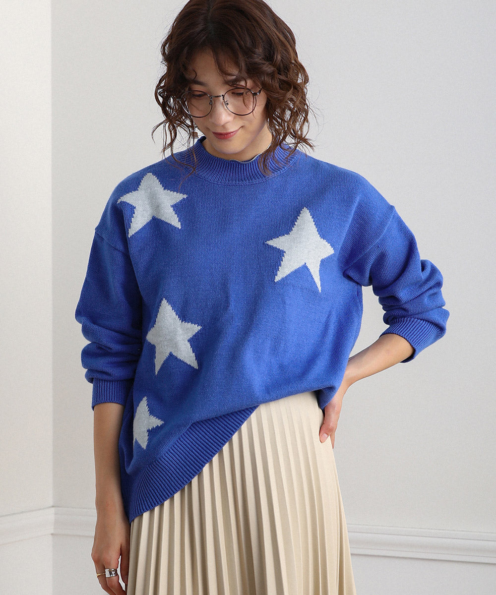 BouJeloud 星ジャガードモックネックニット