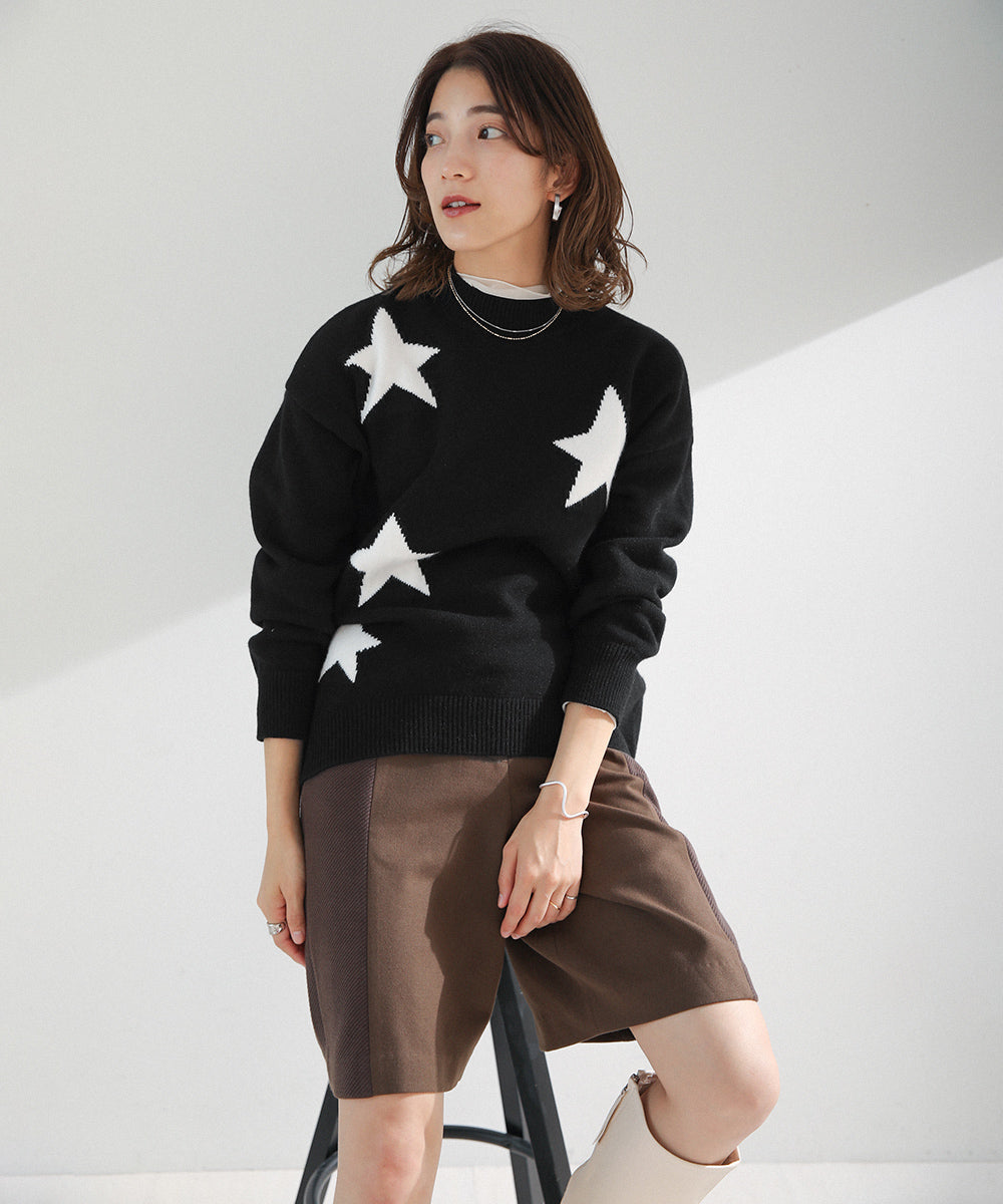 BouJeloud 星ジャガードモックネックニット