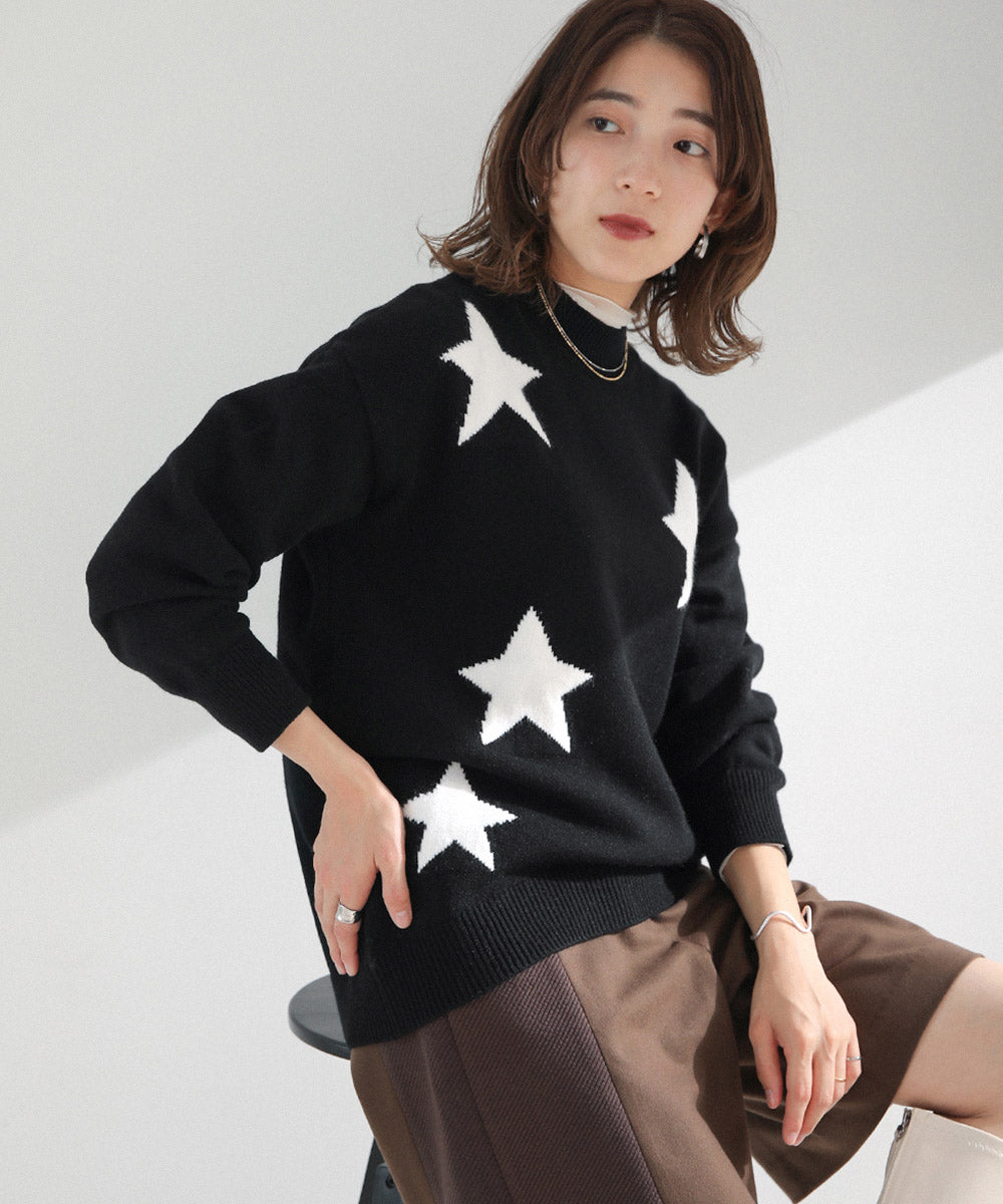 BouJeloud 星ジャガードモックネックニット