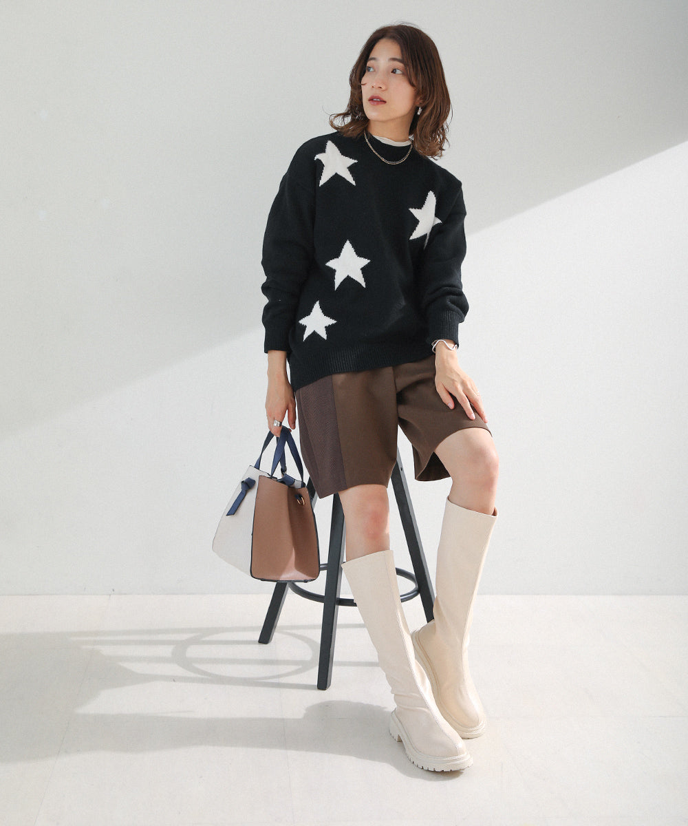 BouJeloud 星ジャガードモックネックニット
