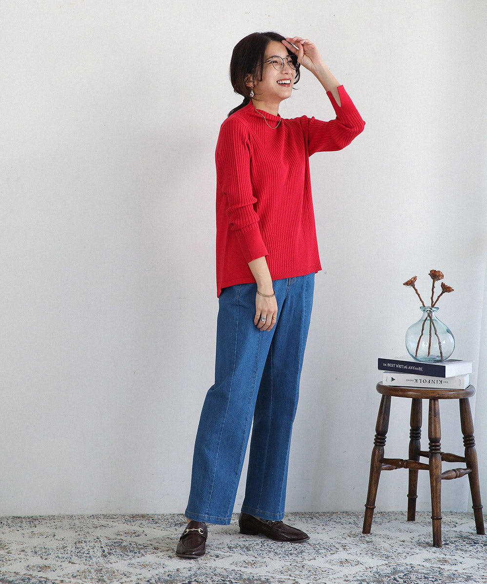 BouJeloud ヒートAラインハイネック袖スリットトップス