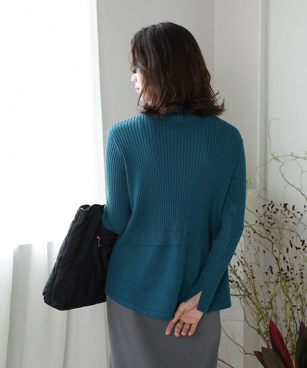 BouJeloud ヒートAラインハイネック袖スリットトップス