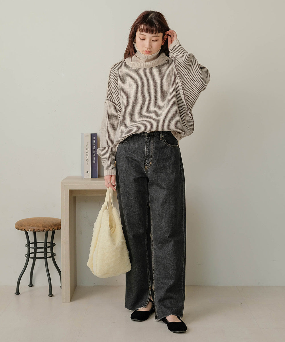 Bab リバーシブルストライプニット