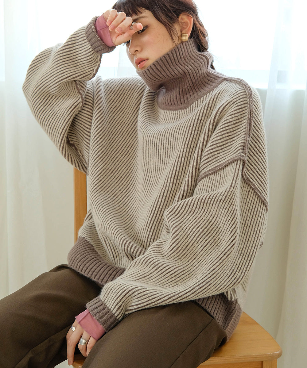 Bab リバーシブルストライプニット