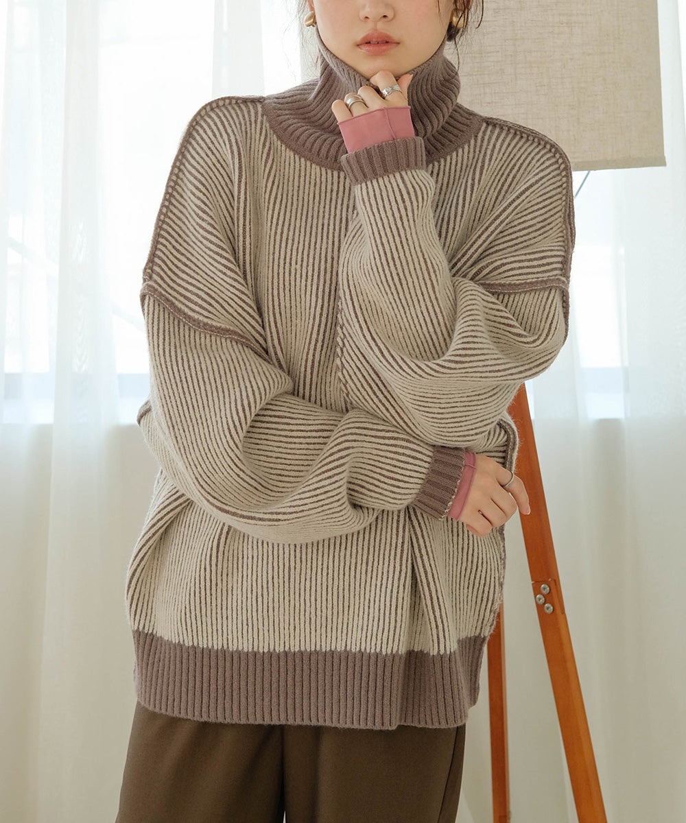 Bab リバーシブルストライプニット