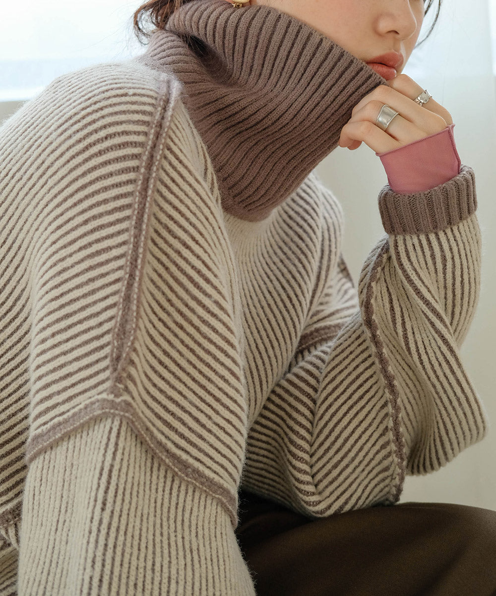Bab リバーシブルストライプニット