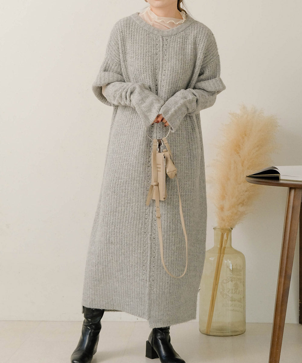 Bab アームウォーマー付きニットワンピース