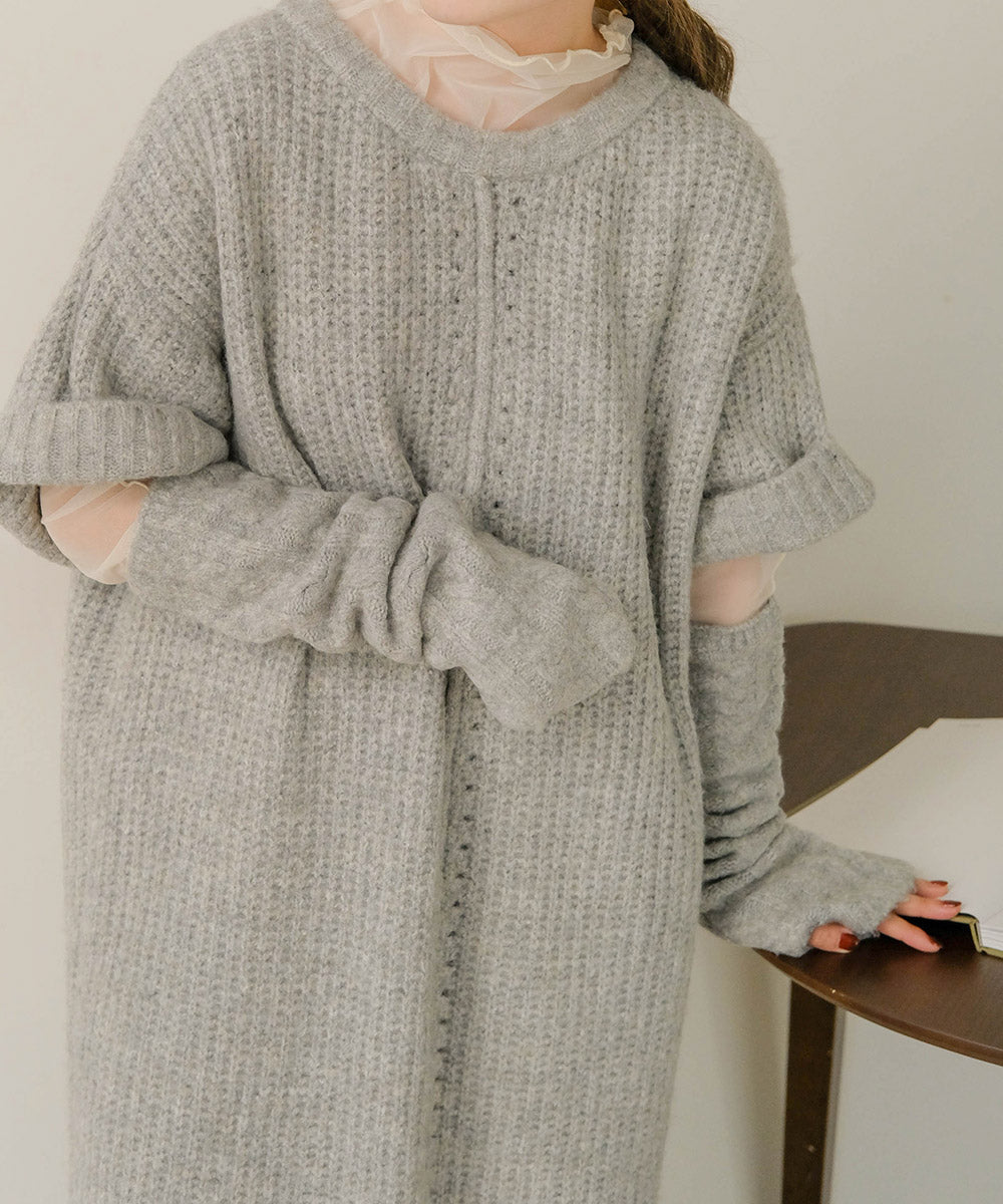 Bab アームウォーマー付きニットワンピース