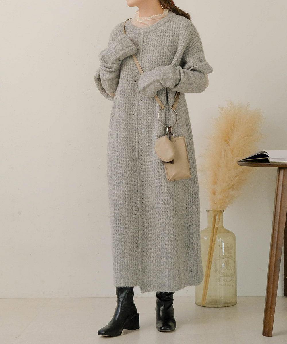 Bab アームウォーマー付きニットワンピース