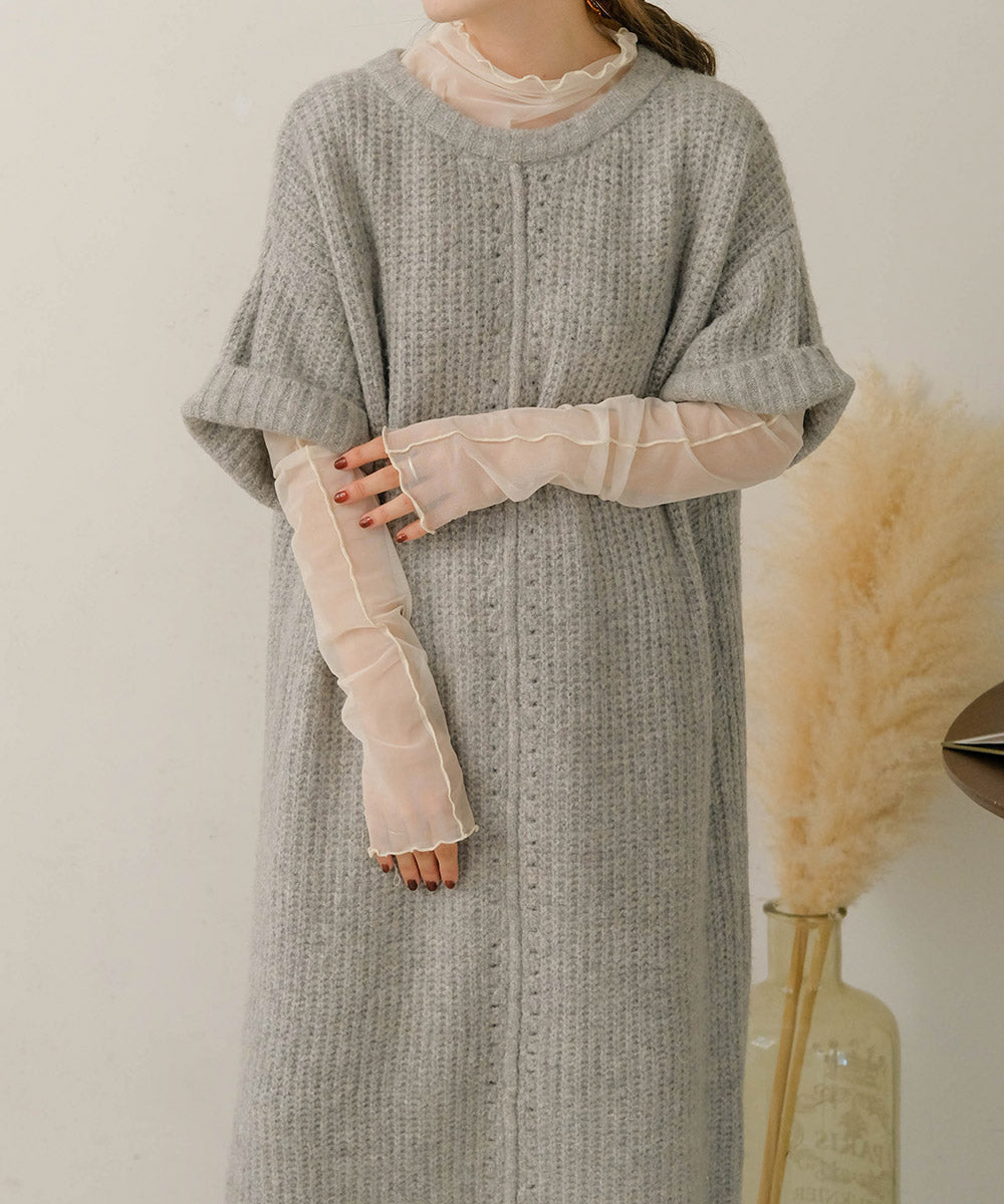 Bab アームウォーマー付きニットワンピース