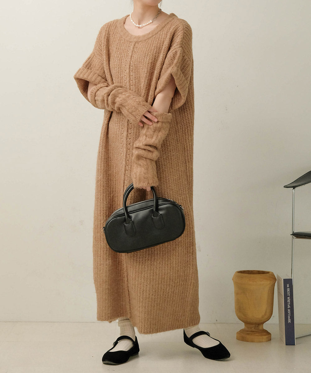 Bab アームウォーマー付きニットワンピース
