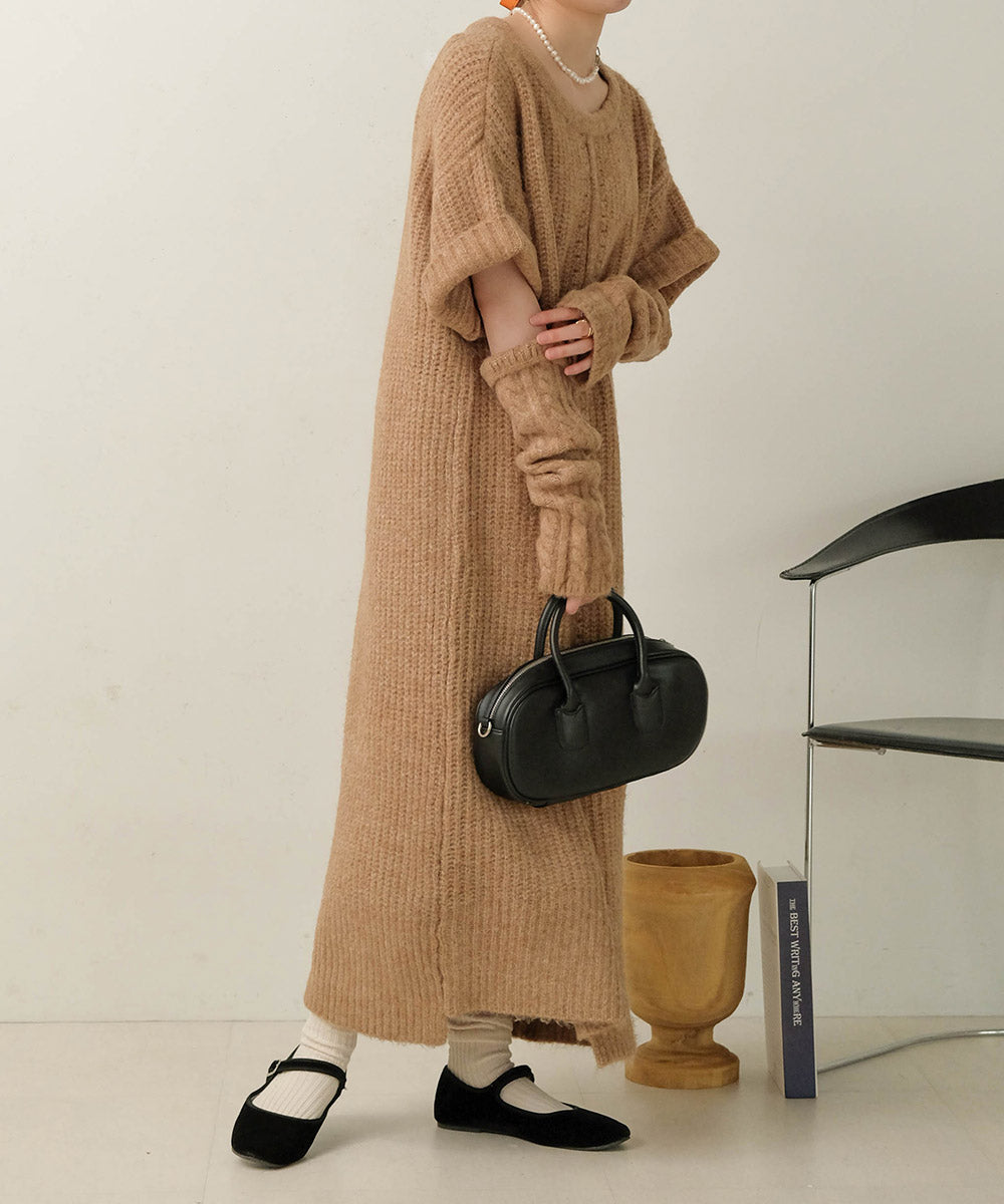 Bab アームウォーマー付きニットワンピース